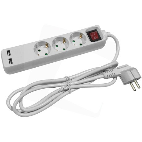 Entac ELOSZTÓ 3 FOGLALAT KAPCSOLÓVAL 1,5M 3G1,5 2 USB ESE1.5G3-1.5-SW-USB